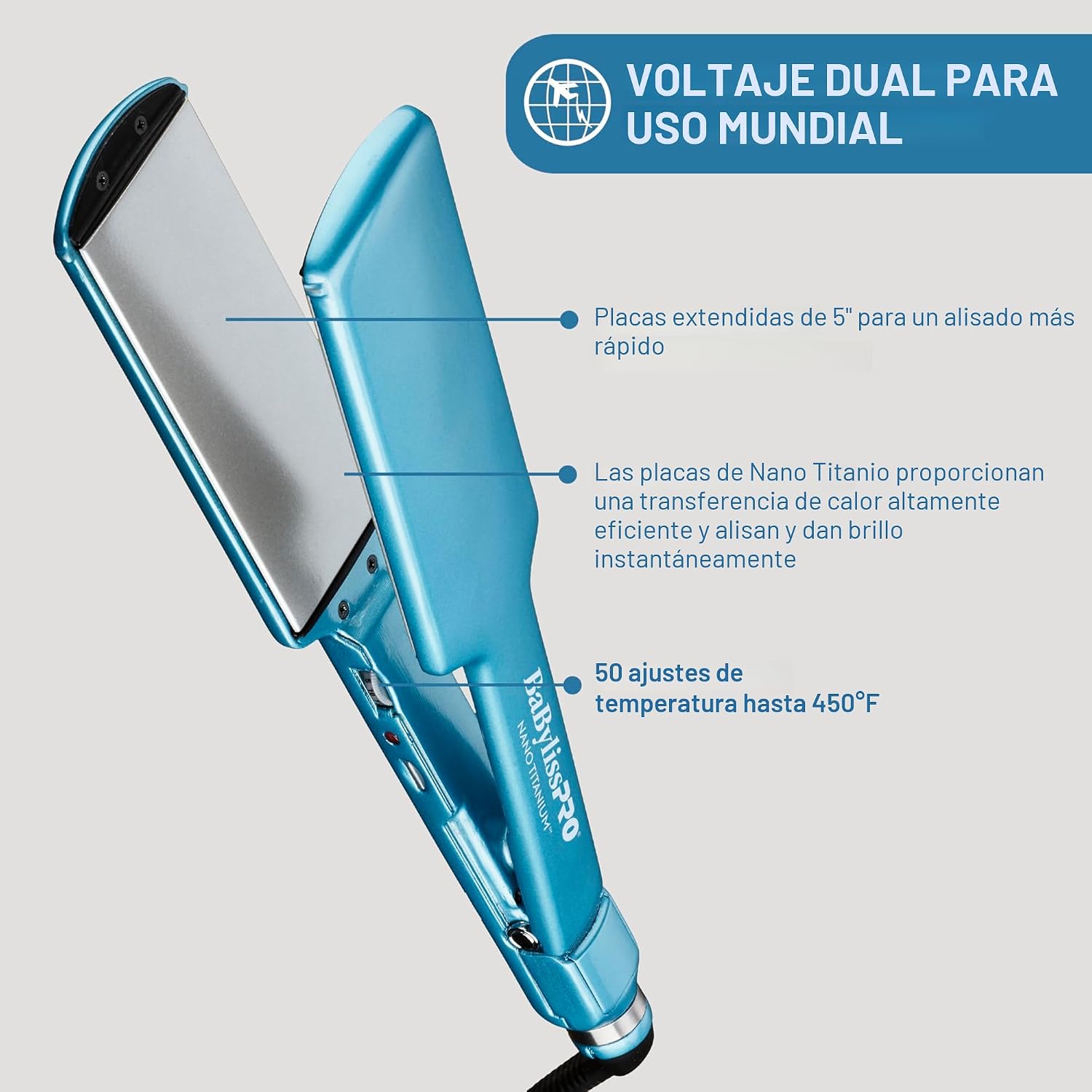 Plancha de pelo ultrafina BabylissPRO Nano Titanium, plancha plana...