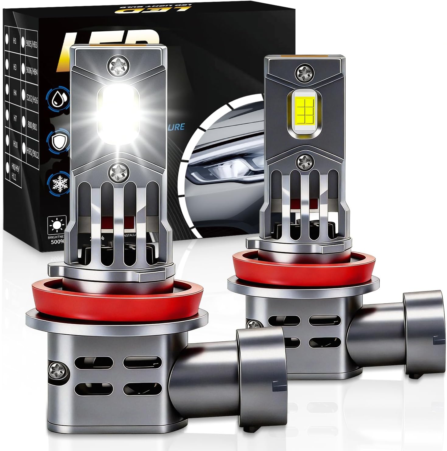 Bombillas LED H11\/H8\/H9, 90000 lm, 1400% de brillo, no requiere a...