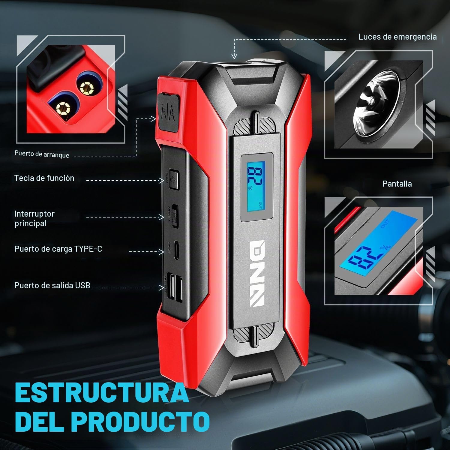 DNA Motoring TOOLS-00214 12V 1500A 15000 mAh Arrancador de batería...