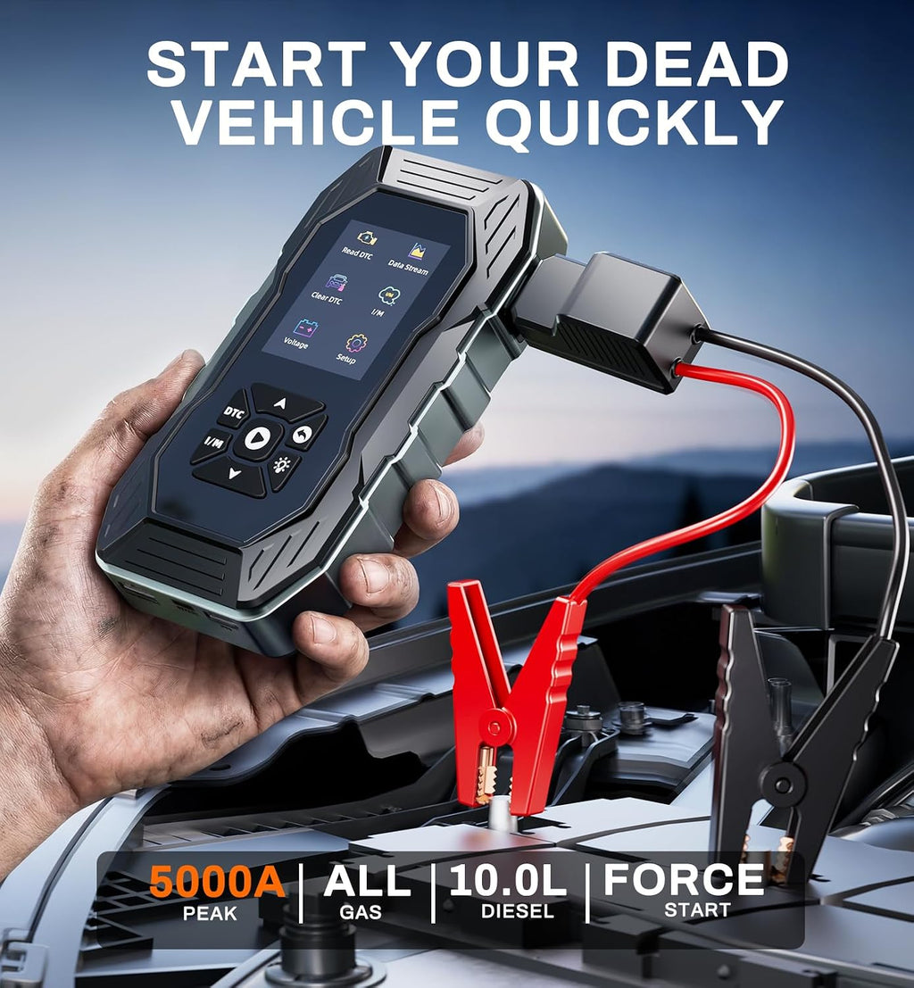 Arrancador con escáner OBD2 de 5000 A pico de batería de coche, arr...