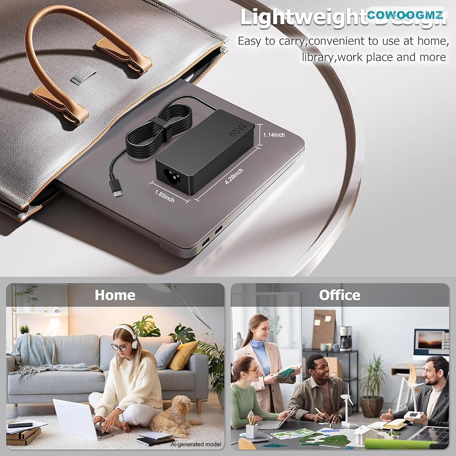 COWOOGMZ Cargador USB C de 65 W para portátil Compatible con Lenovo...
