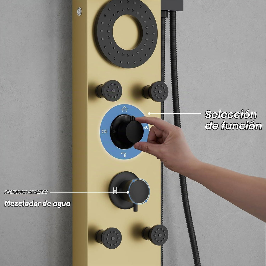 Hoimpro Sistema de torre de panel de ducha LED de oro cepillado, pa...