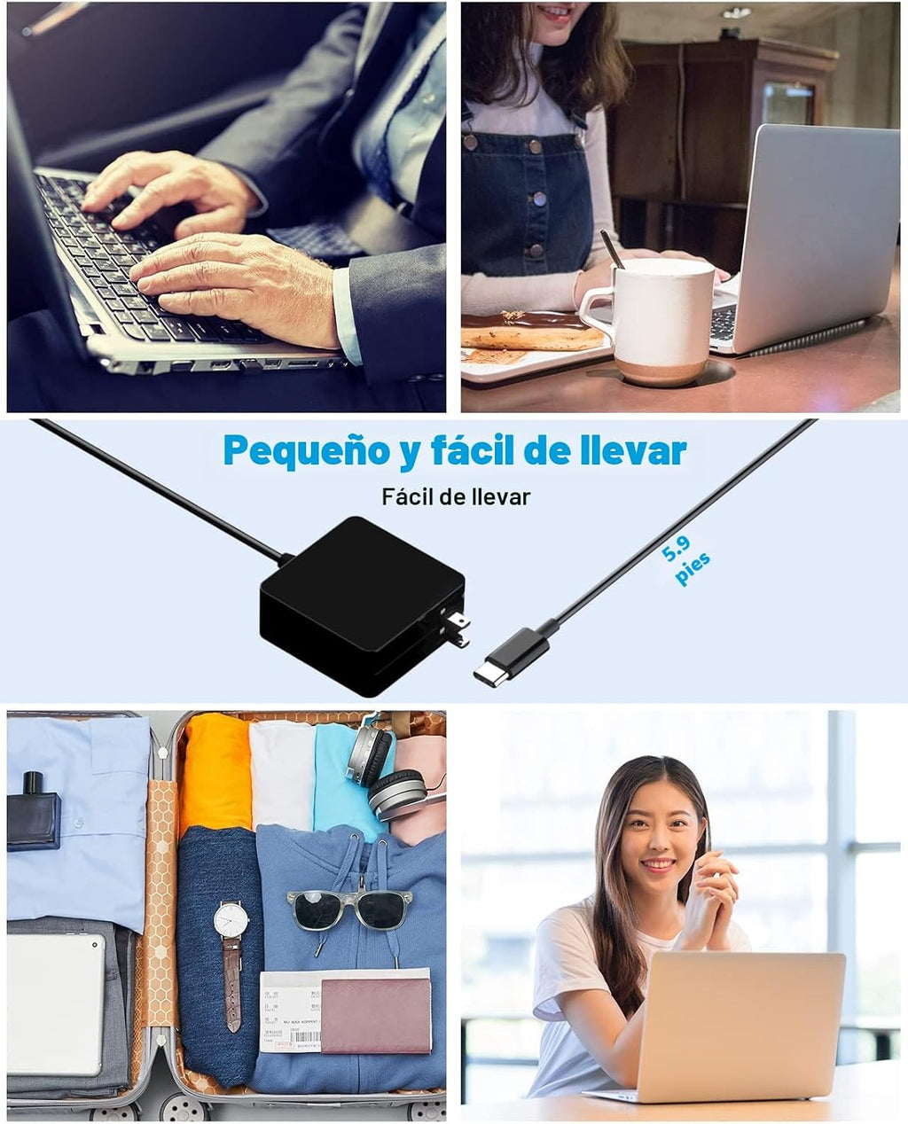 Adaptador de corriente USB C de 65 W, cargador rápido de pared Fiat...