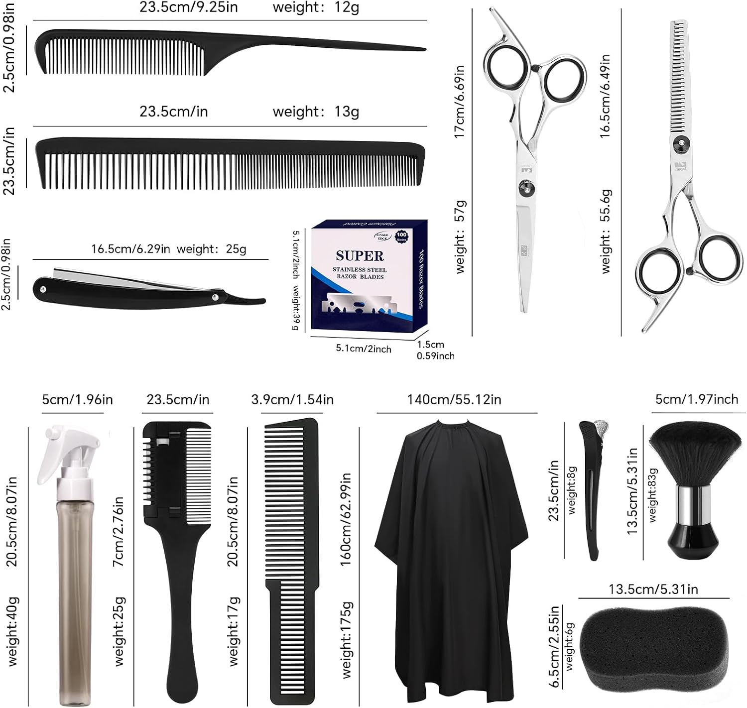 Kit de corte de pelo de 14 piezas con bolsa de barbero, tijeras de...