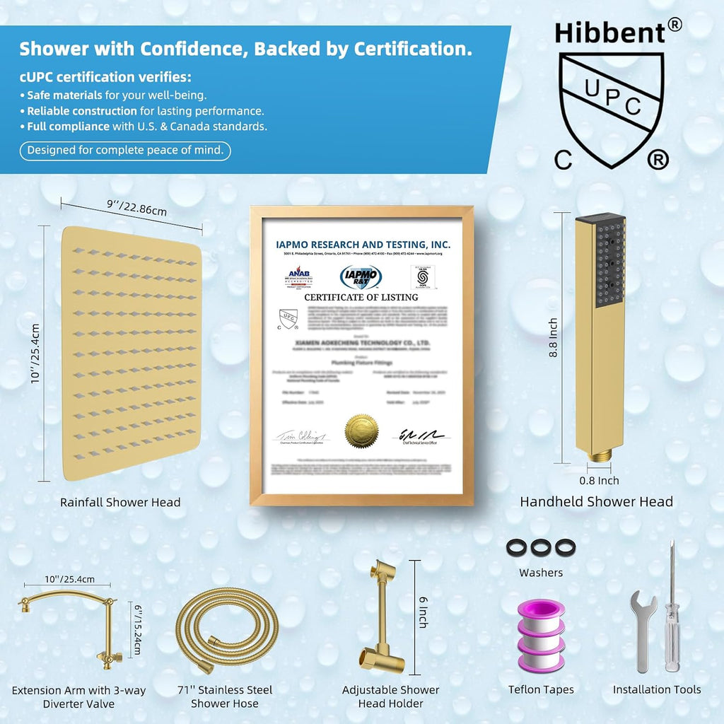 Hibbent Cabezal de ducha de lluvia totalmente metálico con certific...
