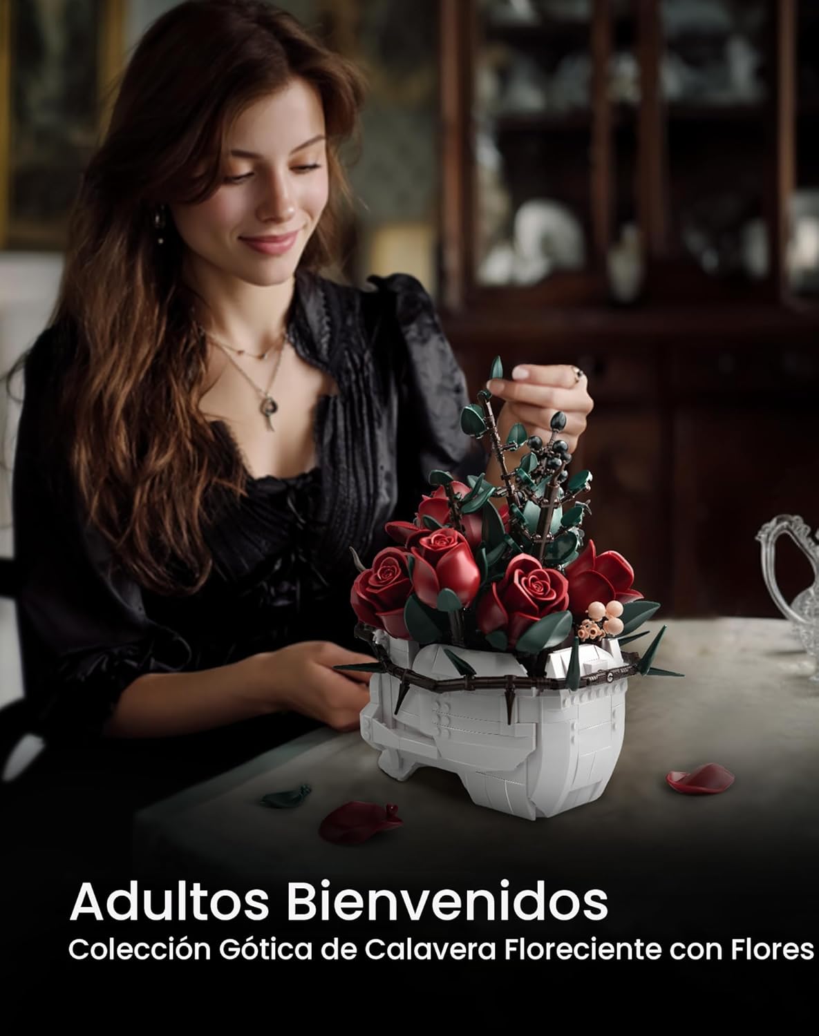 iATOM Juego de construcción de ramo de flores de calavera y rosas,...