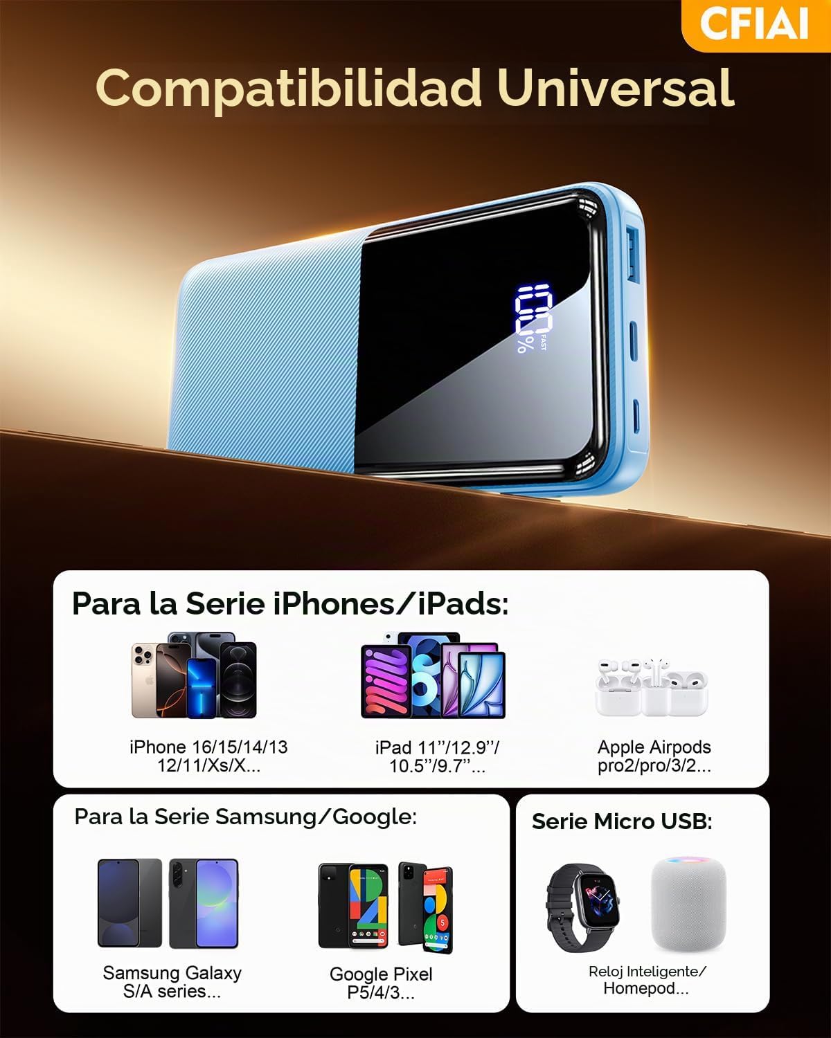 Cargador portátil, batería 50% más grande de 20000 mAh con cable in...