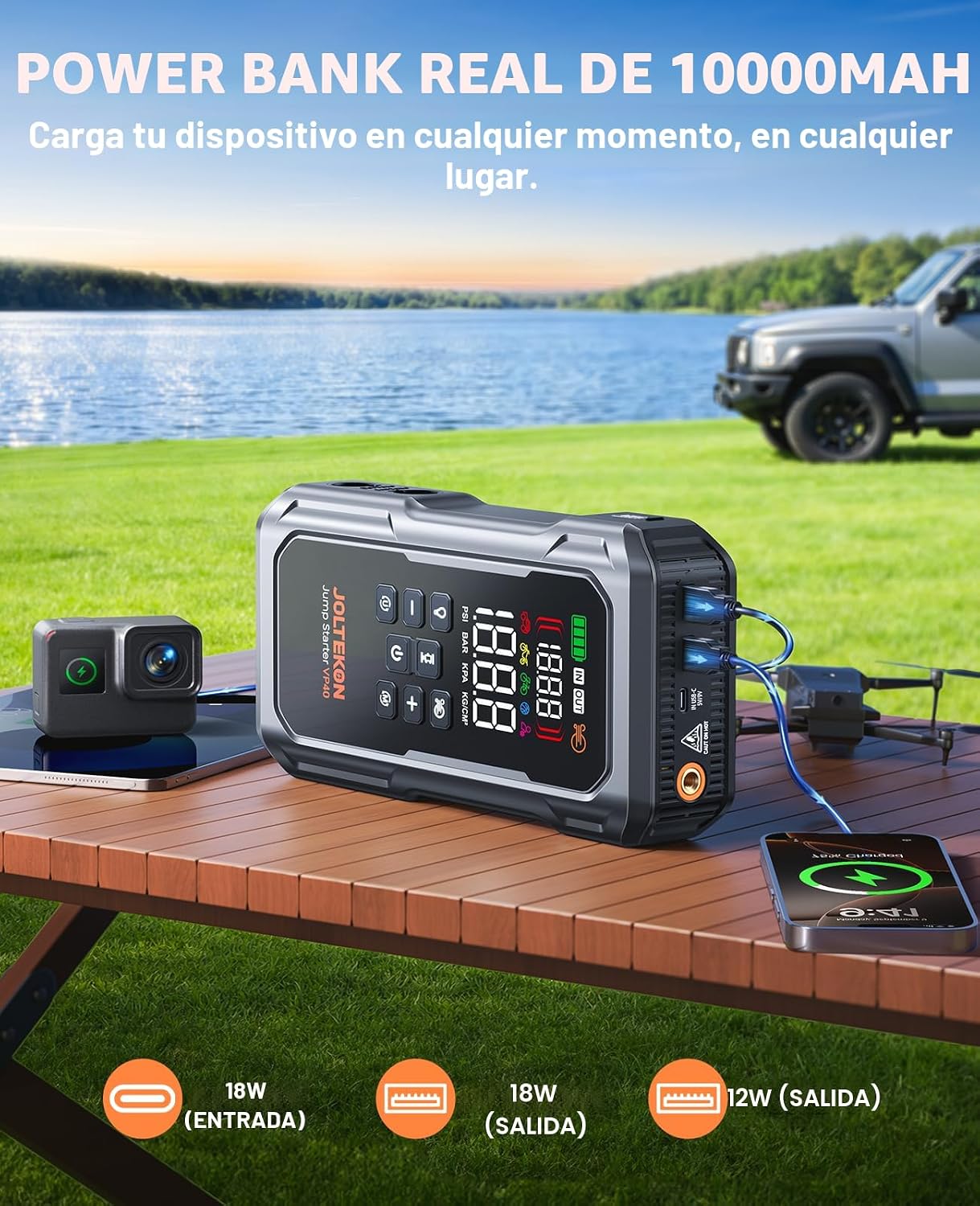 JOLTEKON Arrancador de batería de coche 9 en 1 de 6000A 160PSI con...