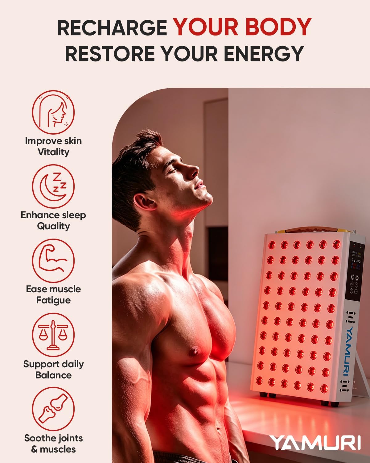 YAMURI Terapia de luz roja para cuerpo, panel de luz roja de 660 nm...