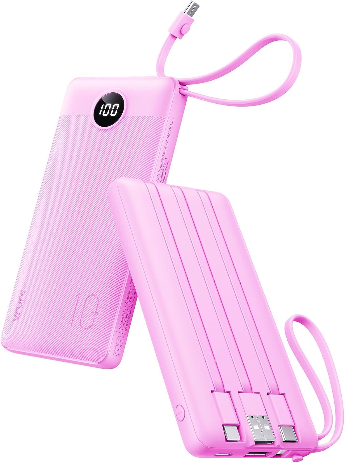 VRURC Cargador portátil, batería externa integrada de 4 cables de 1...