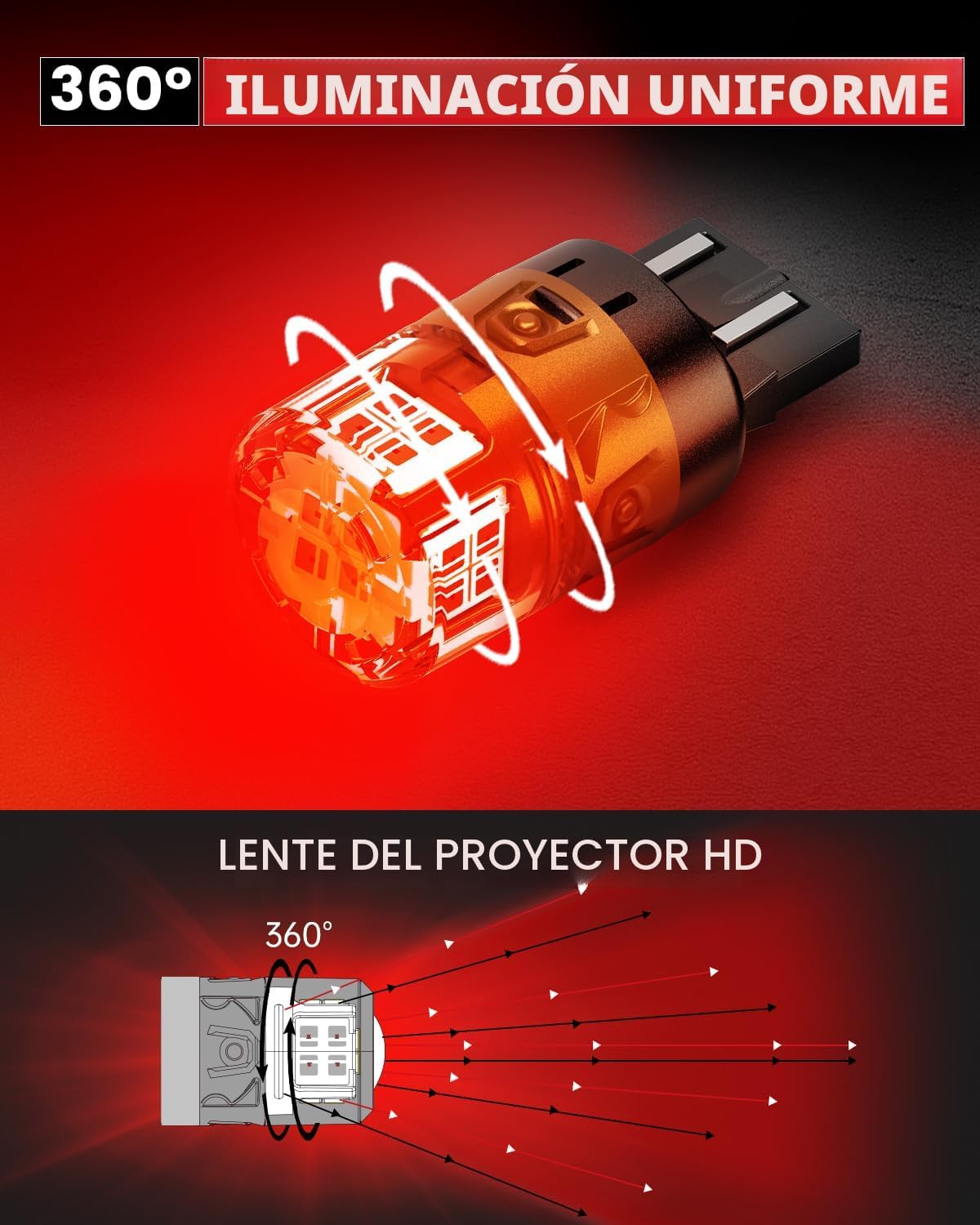 LASFIT 7444 7443 Bombilla LED de freno roja, 1600LM súper brillante...