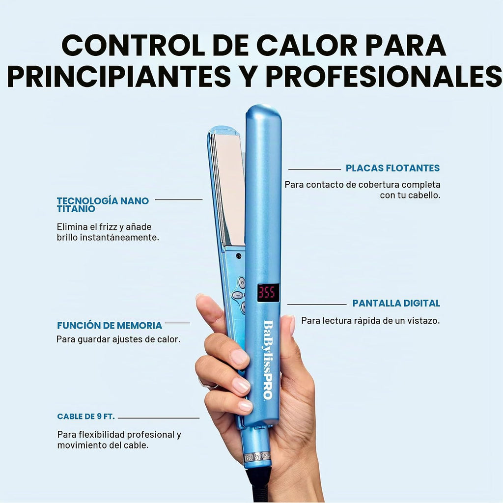 BaBylissPRO Plancha de pelo Nano Titanium, plancha plana digital pa...