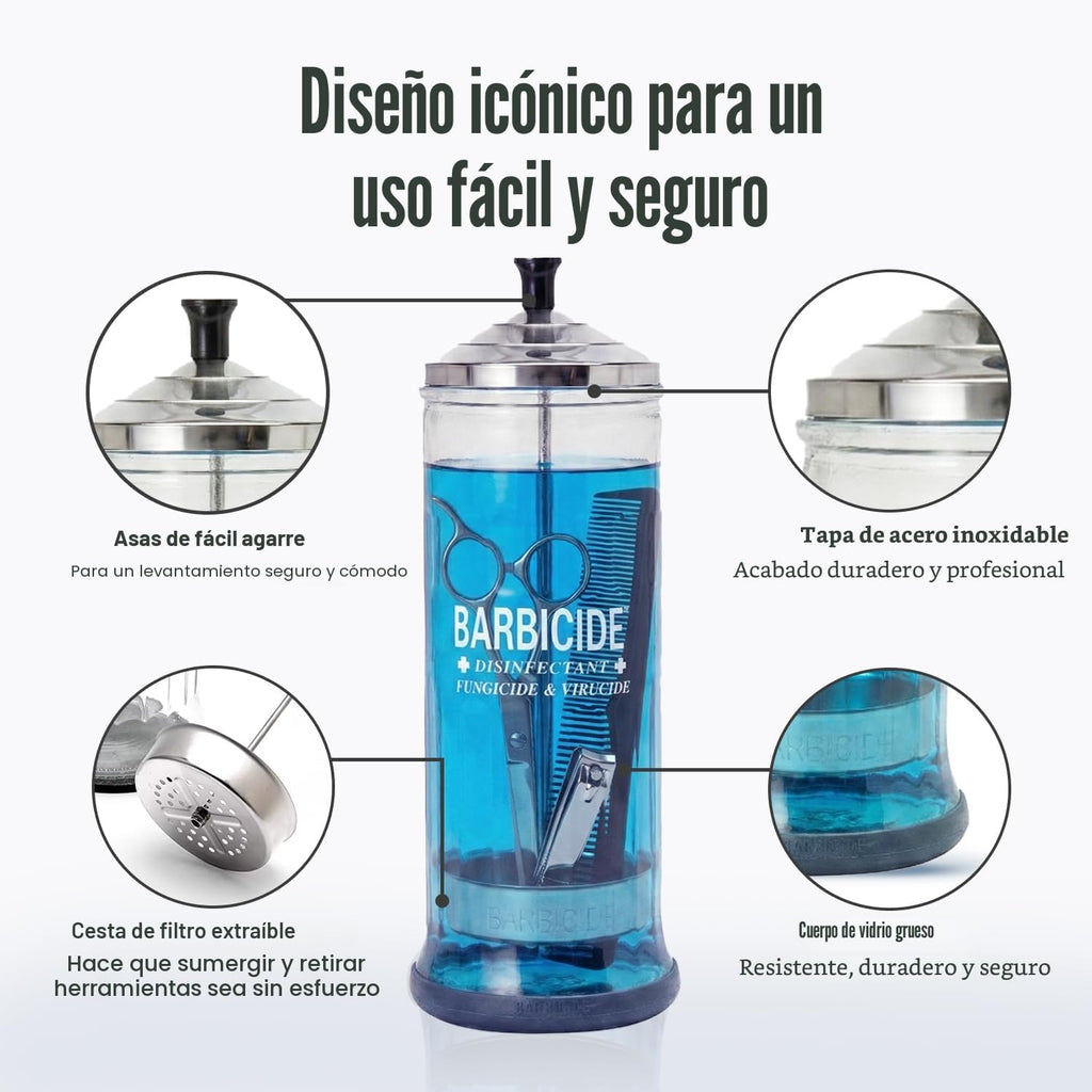 Jarro de desinfección Barbicide, ideal para salones y peluquerías