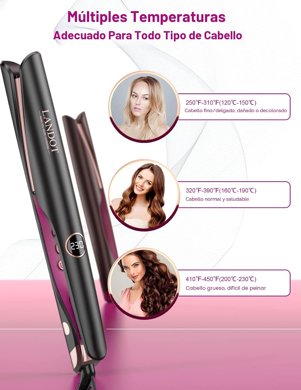 LANDOT Plancha para el cabello y rizador 2 en 1: crea ondas de saló...