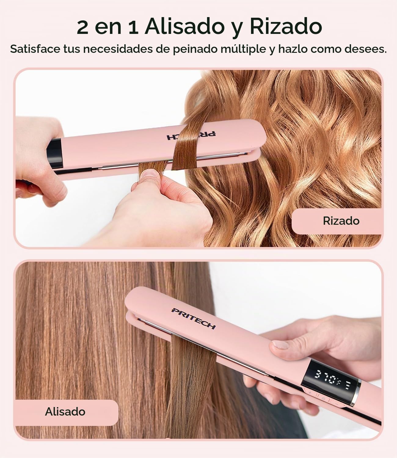 PRITECH Plancha de Cabello Alisadora, Plancha de Titanio con Temper...