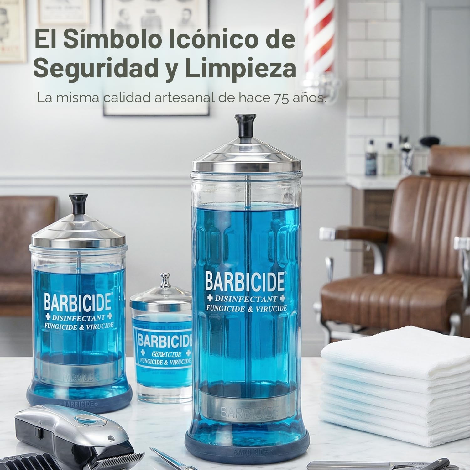 Jarro de desinfección Barbicide, ideal para salones y peluquerías