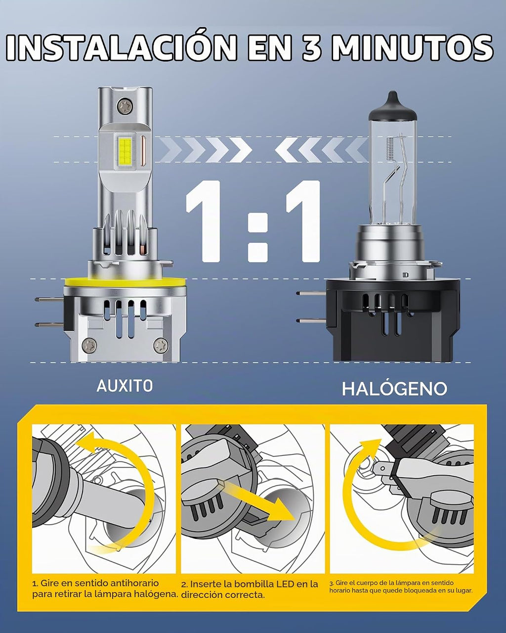 AUXITO Bombilla LED H11B, 900% ultra brillante, luz blanca de 6500...