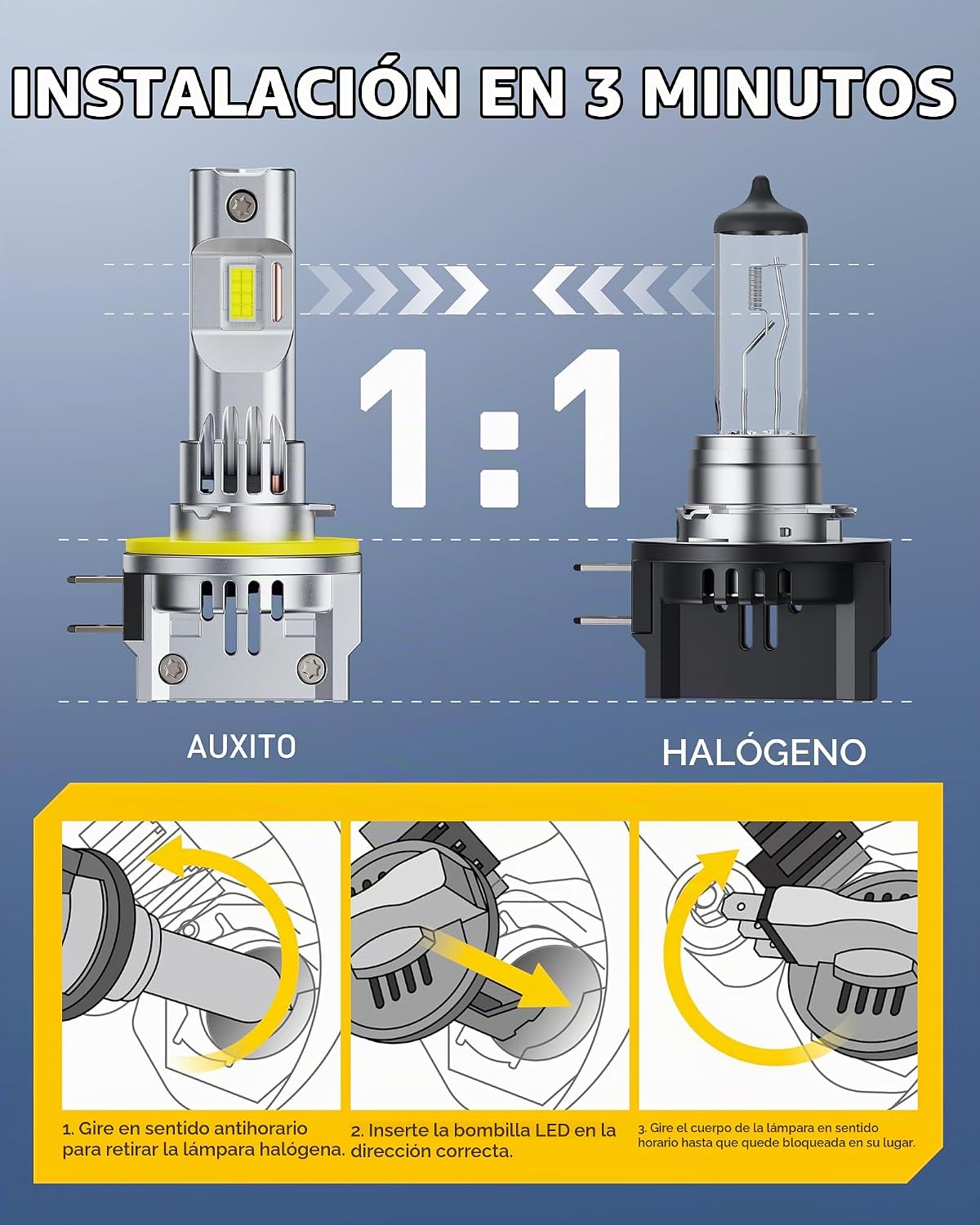 AUXITO Bombilla LED H11B, 900% ultra brillante, luz blanca de 6500...