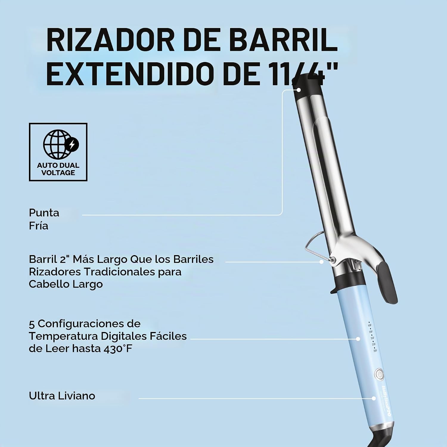 BabylissPRO Rizador profesional Nano Titanium con barril extendido\...