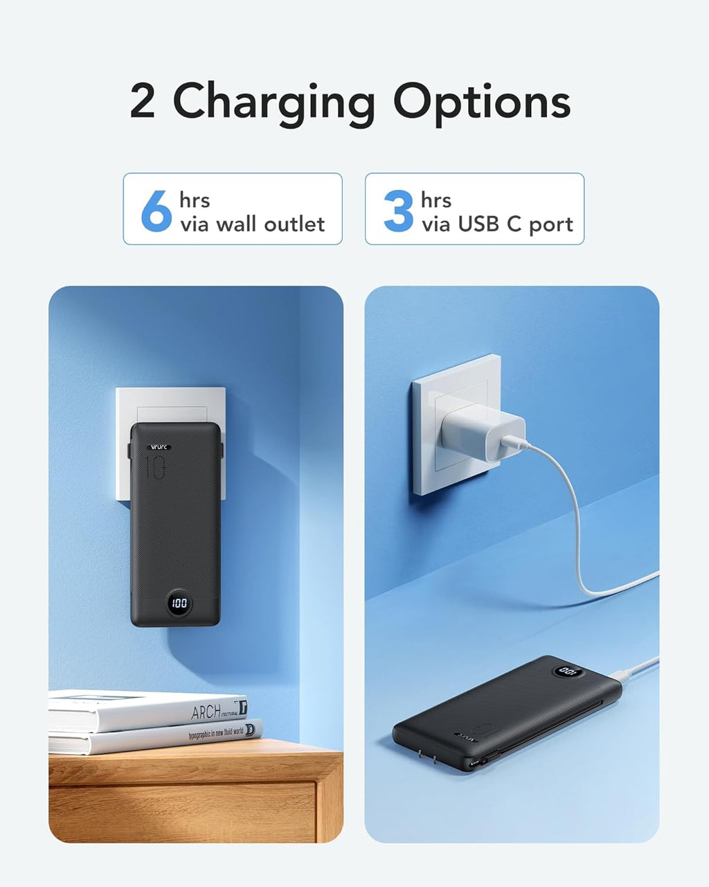 VRURC Cargador Portátil con Enchufe de Pared, 10000mAh Cargador Por...