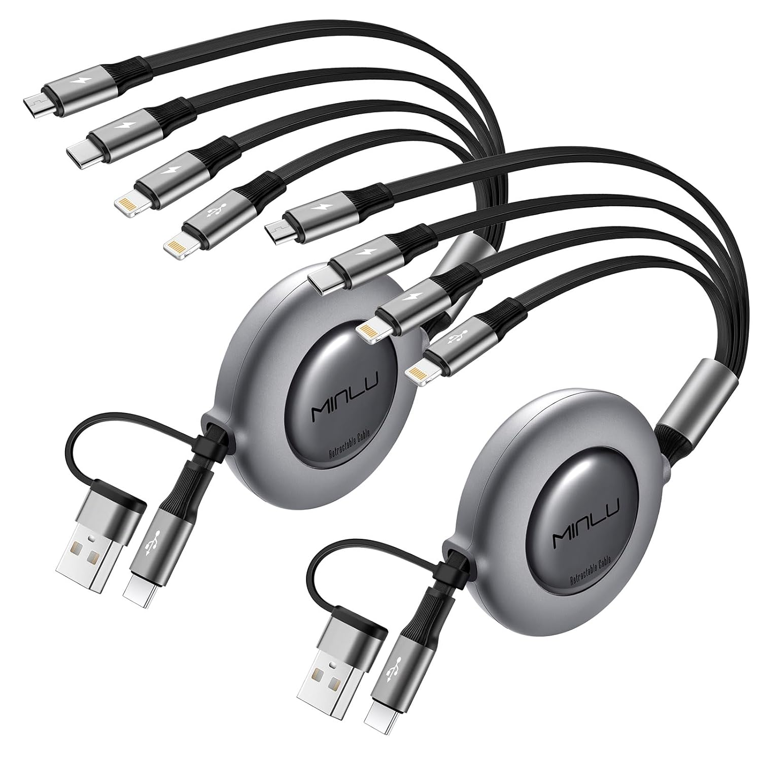 Cable de Carga Retráctil 4 en 1 de 4A, Paquete de 2 Cargadores Múlt...