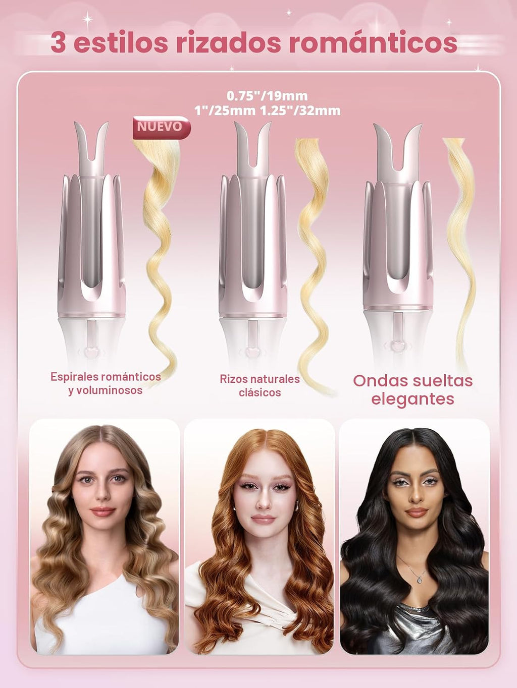 SHEGLAM Rizador de pelo rosa automático, regalo para mujer (Rosa, 1...