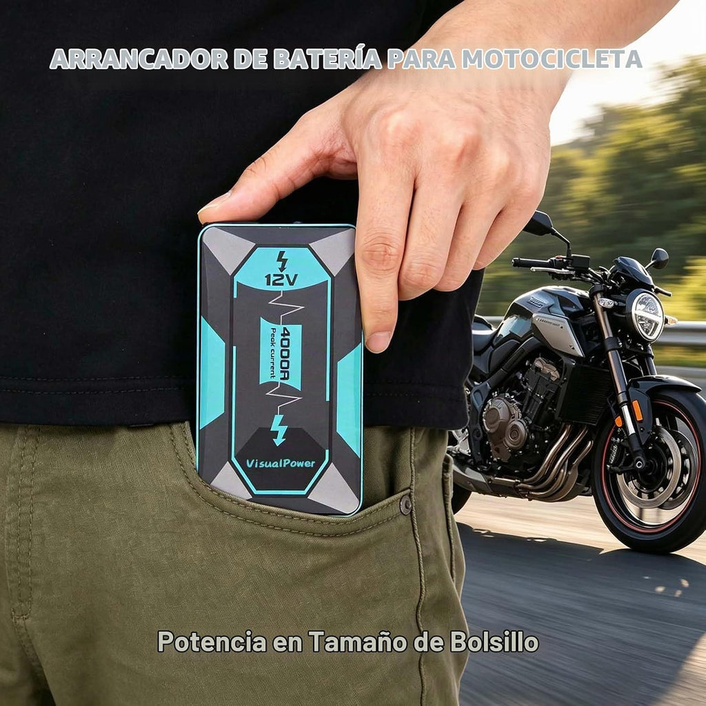 VisualPower Arrancador portátil, arranque de motocicleta de pico de...