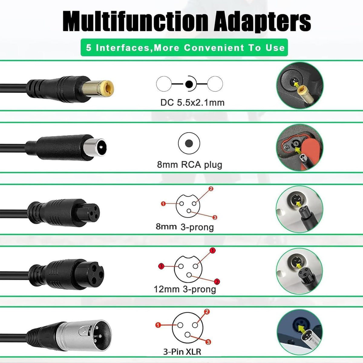 (5 enchufes) Cargador de batería rápido de 29.4V 2A universal para...