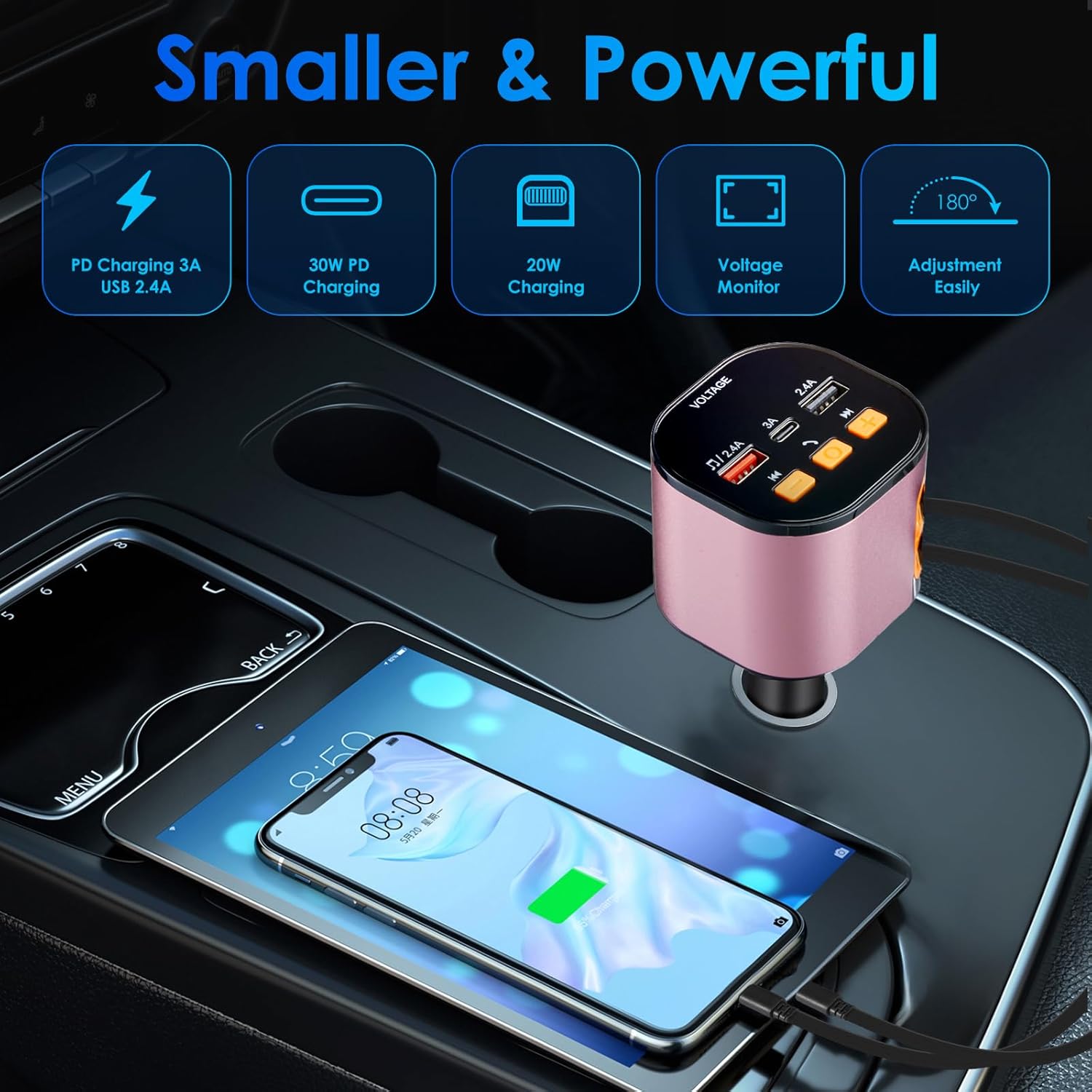 Cargador de coche retráctil, cargador de teléfono para coche rápido...
