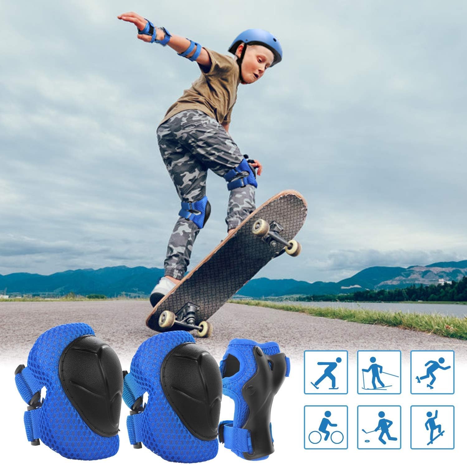 WayEee Juego de casco de bicicleta para niños, rodilleras, equipo d...