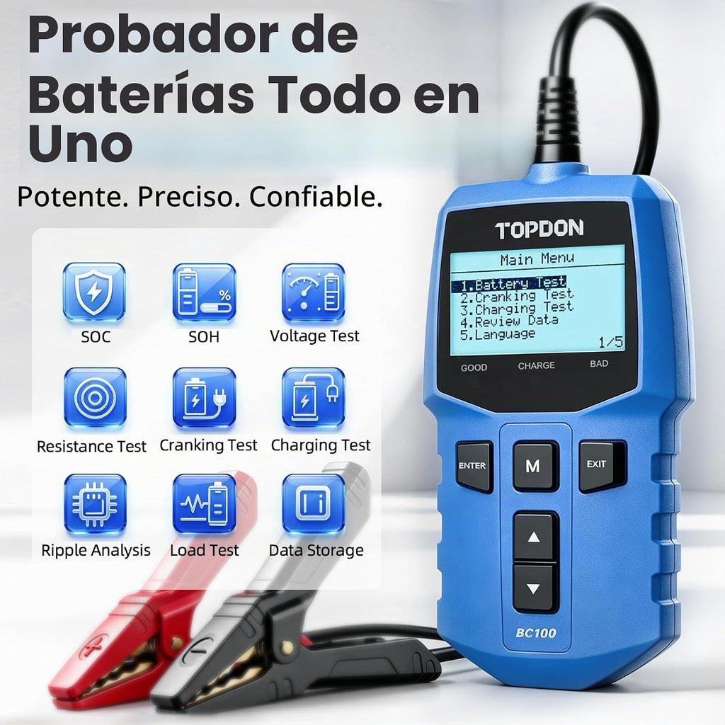 TOPDON BC100 - Probador de batería de automóvil de 12 V, analizador...