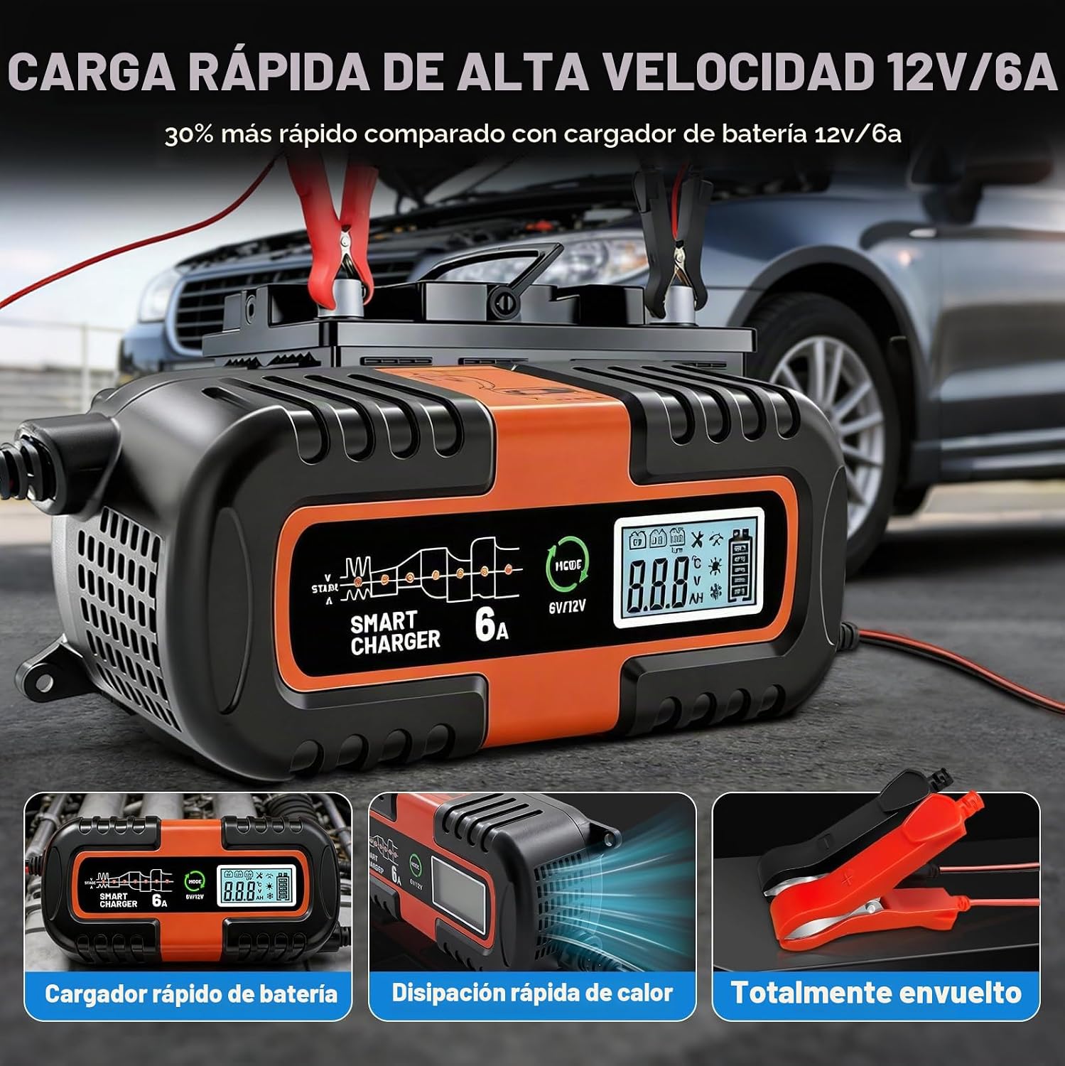 Cargador de batería inteligente de 12 V con reparación de pulsos, c...