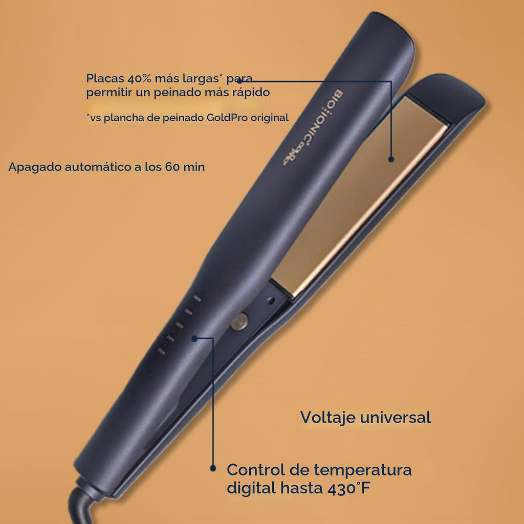 Alisador de cabello Bio Ionic GoldPro, azul, tecnología de calor hi...