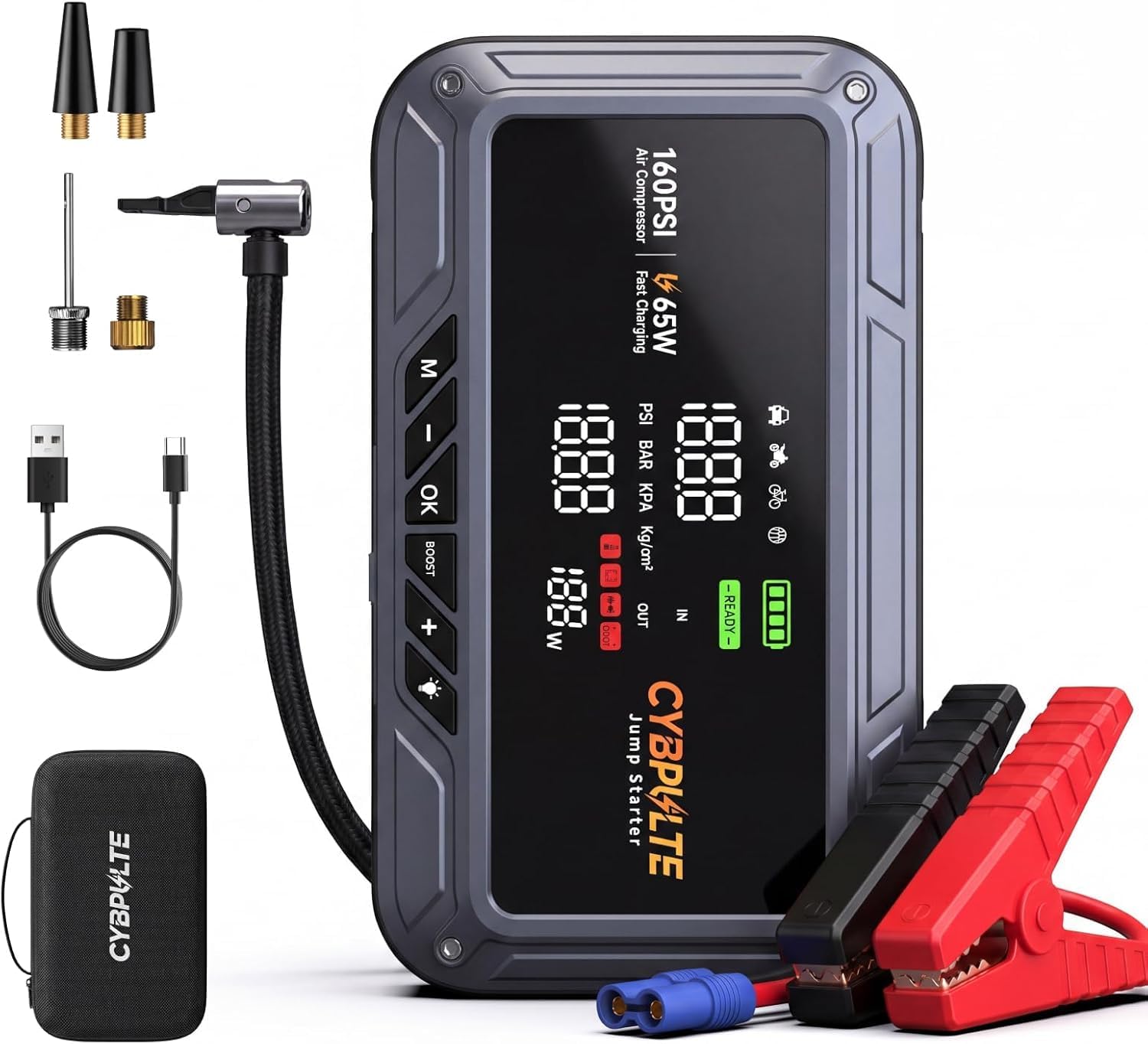 CYBPULTE Arrancador con compresor de aire 8000A 160 PSI, 65W USB-C...