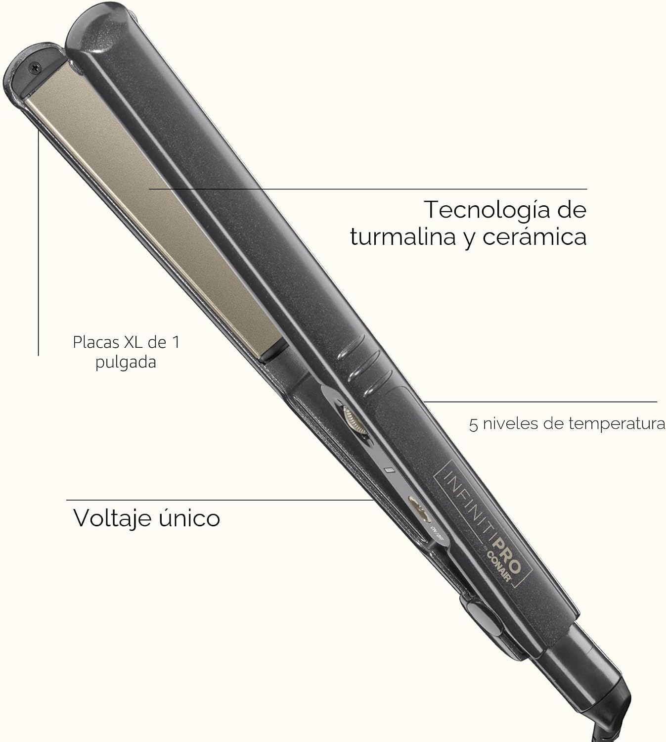 INFINITIPRO BY CONAIR Plancha plana de cerámica turmalina, 1 pulgad...