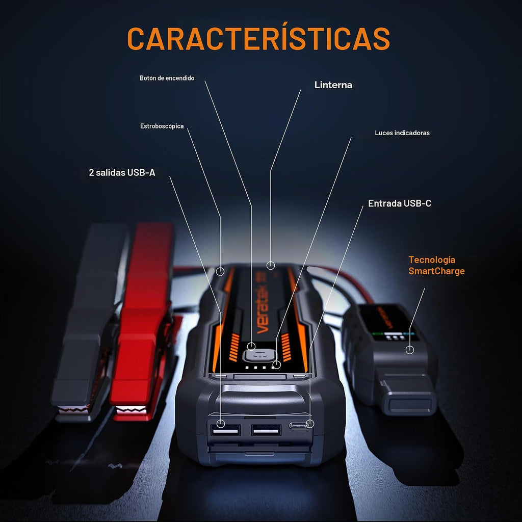 Veratek V6 Pro 1000A Arrancador de Batería de Coche Portátil (6.0L...