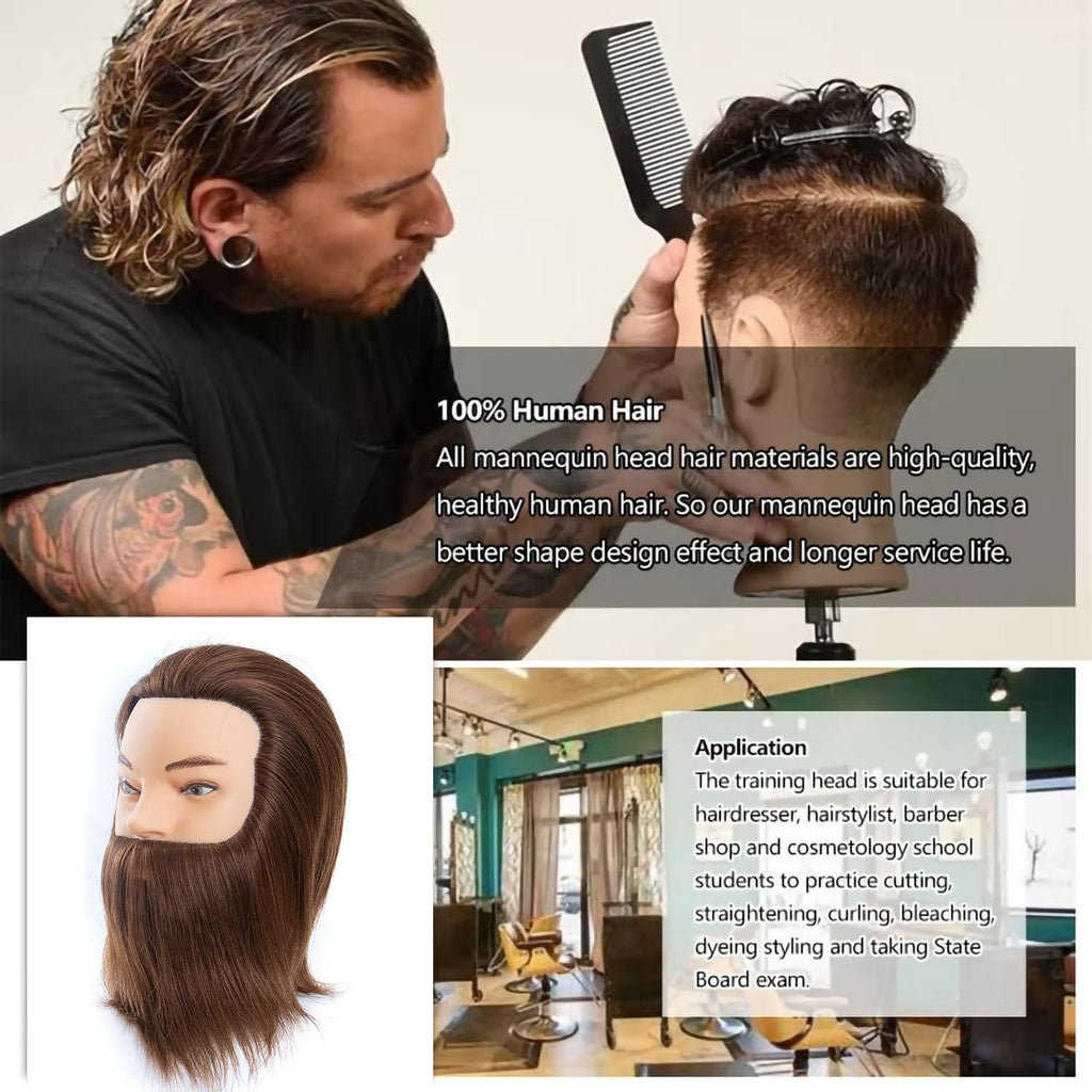 Cabeza de maniquí masculino con cabello humano de 12 pulgadas, cabe...