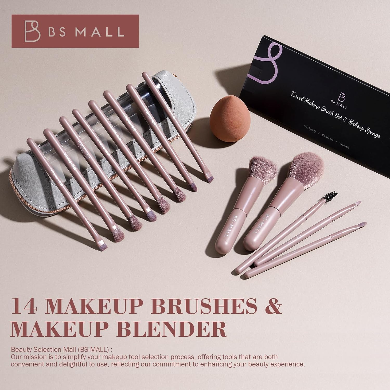 BS-MALL - Juego de 14 brochas de maquillaje con 1 esponja de maquil...
