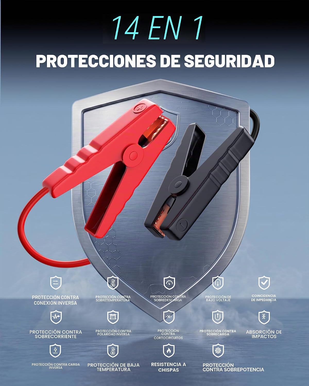 Arrancador con compresor de aire, batería de arranque portátil de 6...