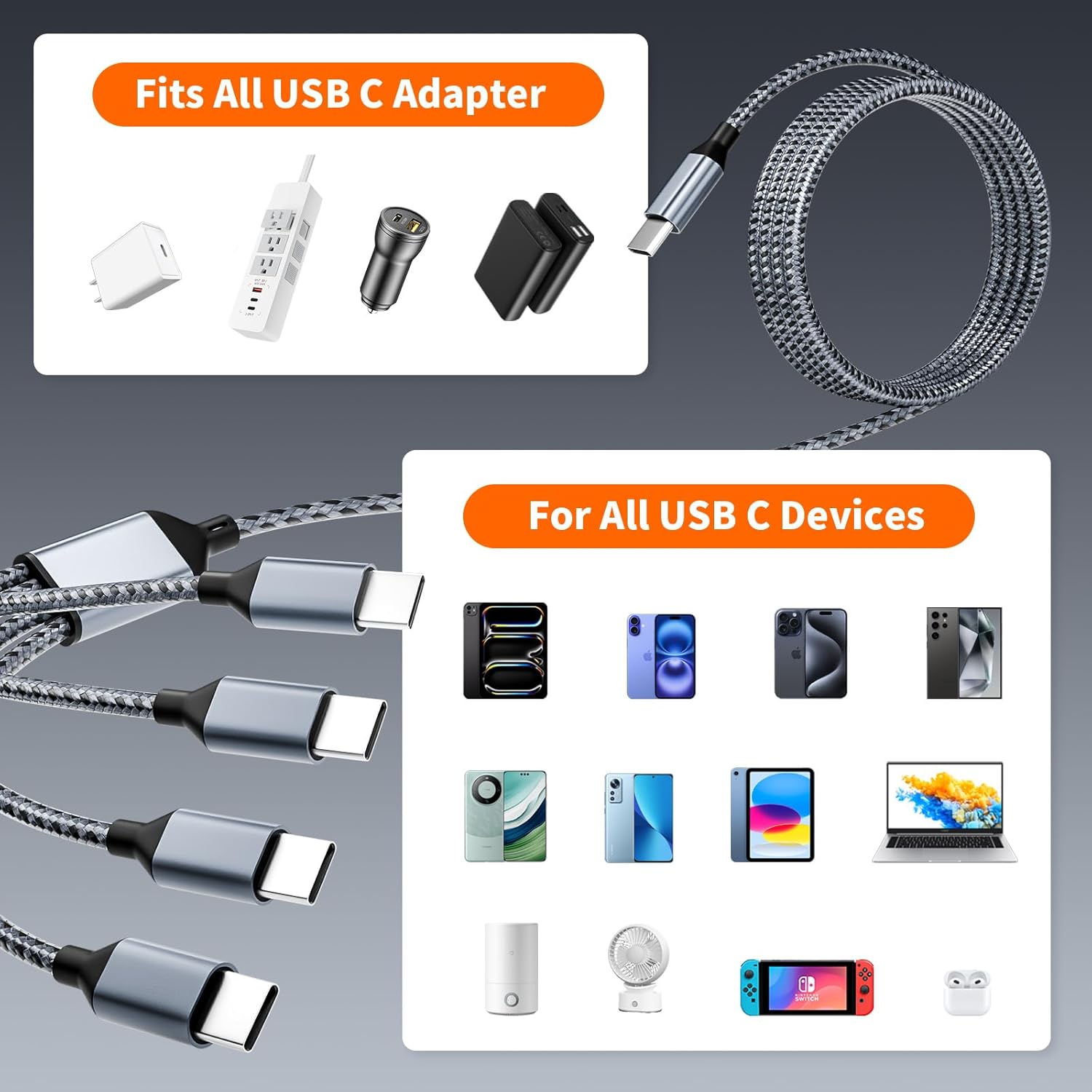 Cable USB C, cable de carga múltiple USB C, cable de carga 4 en 1 c...