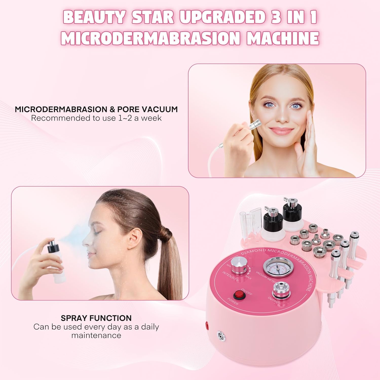 Beauty Star - Máquina de microdermoabrasión de diamante 3 en 1, máq...