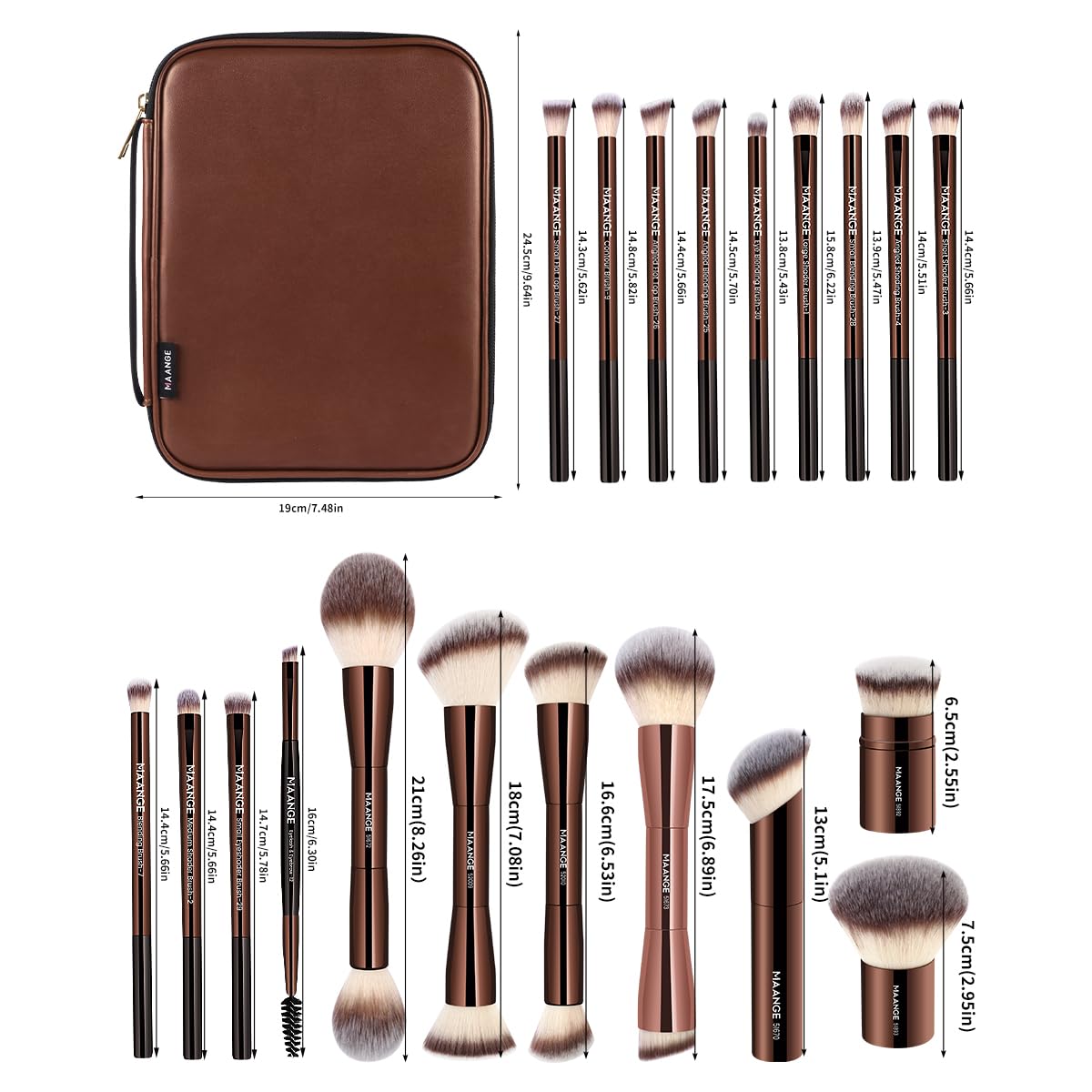 MAANGE Juego de 20 brochas de maquillaje con bolsa, brocha Kabuki d...
