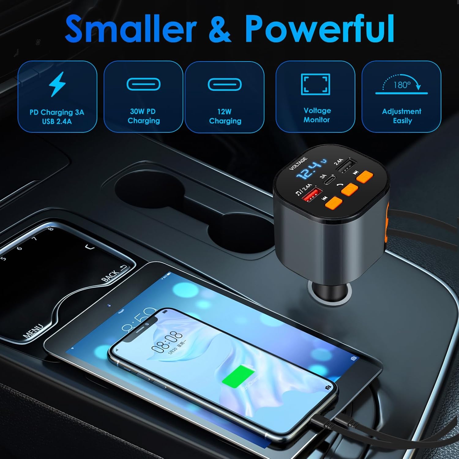 Cargador de Coche Retráctil, Cargador de Coche para Teléfono 5 en 1...