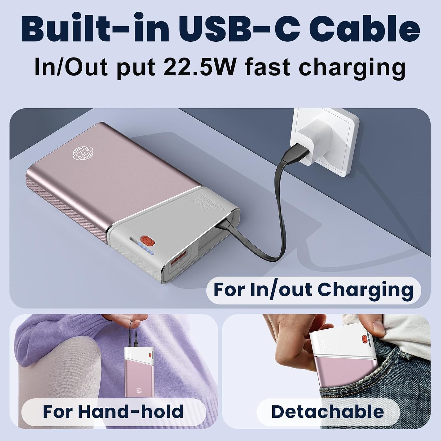 Aaoyun Cargador portátil con cargador portátil, 20000 mAh, 22.5 W,...