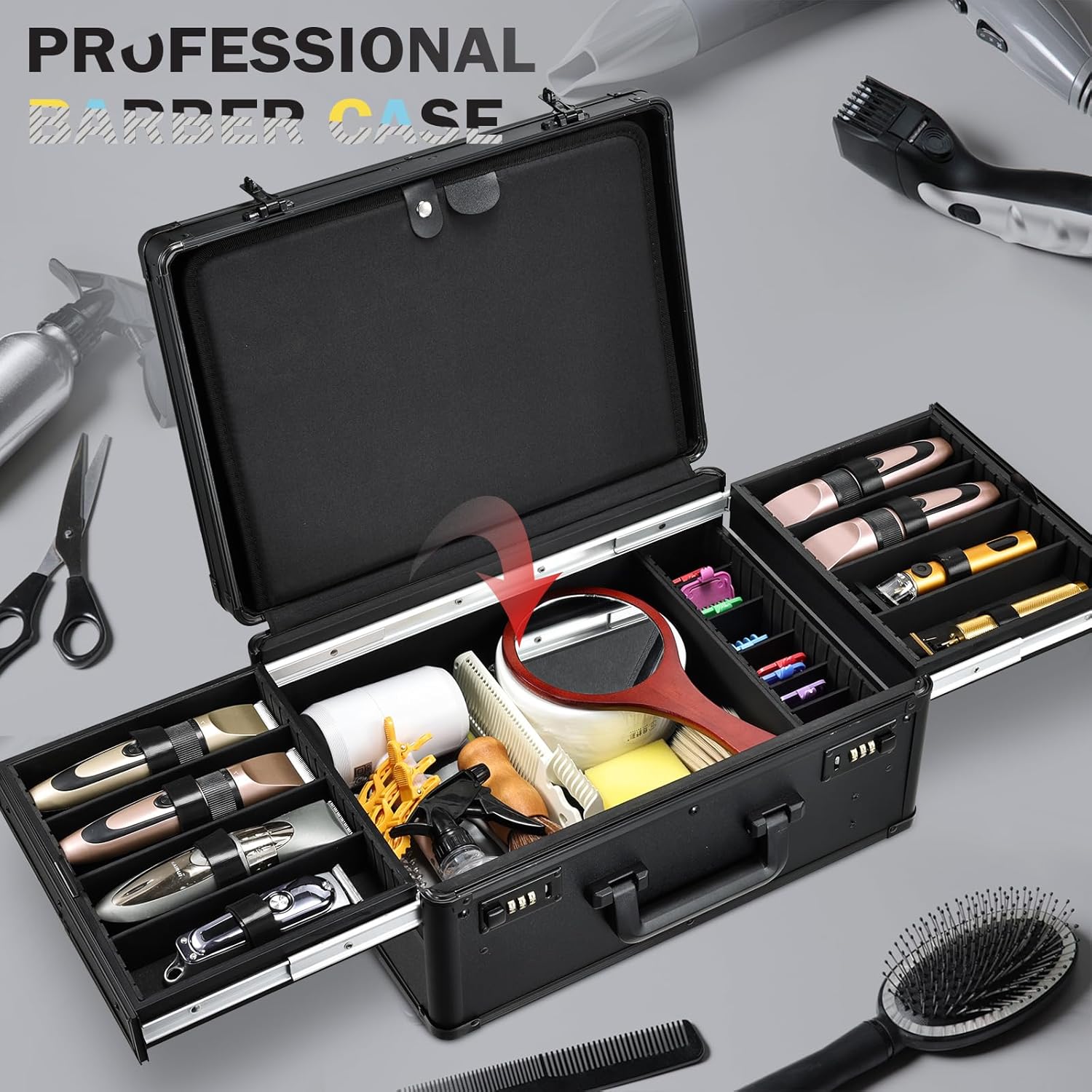Yueieoun - Estuche de barbero con bandeja deslizante para cortaúñas...