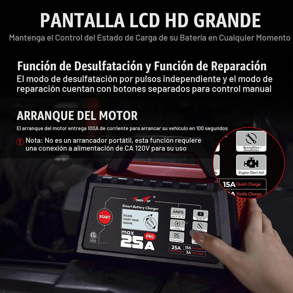 TowerTop Cargador de batería Max Pro de 25 A: Cargador inteligente...