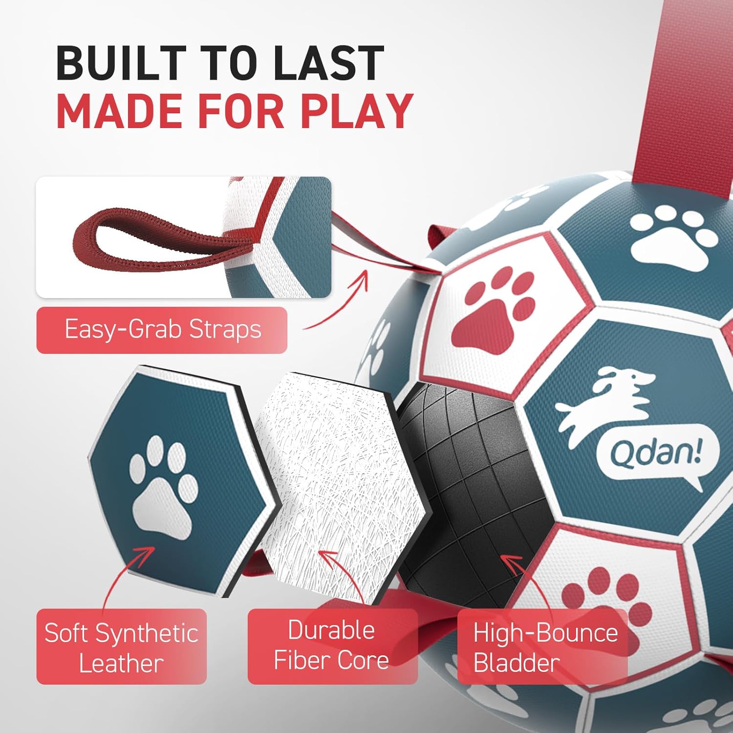 QDAN Pelota de fútbol para perros con correas, juguetes interactivo...