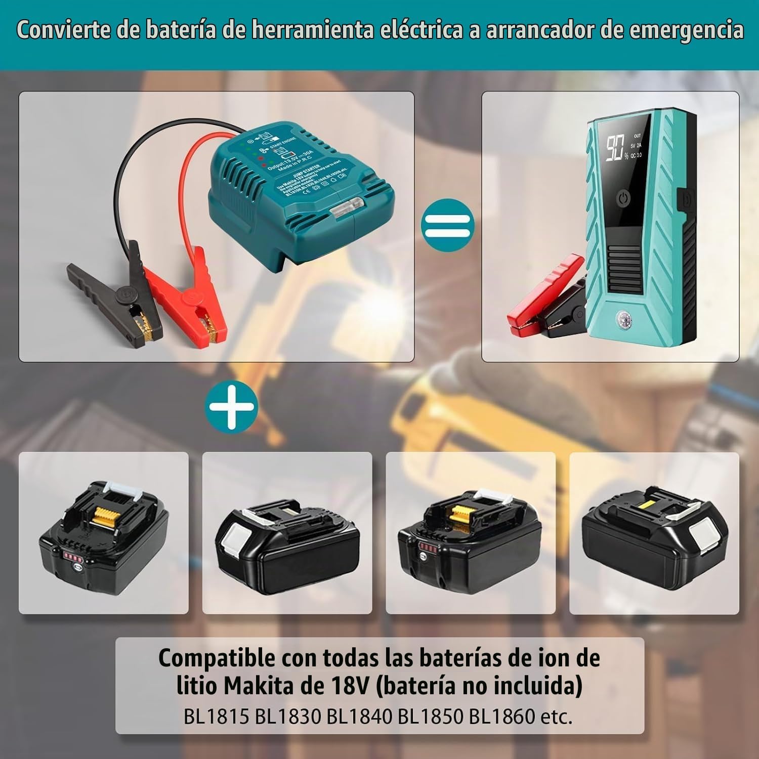 Adaptador de arranque para batería Makita LXT 18V | Cables de arran...