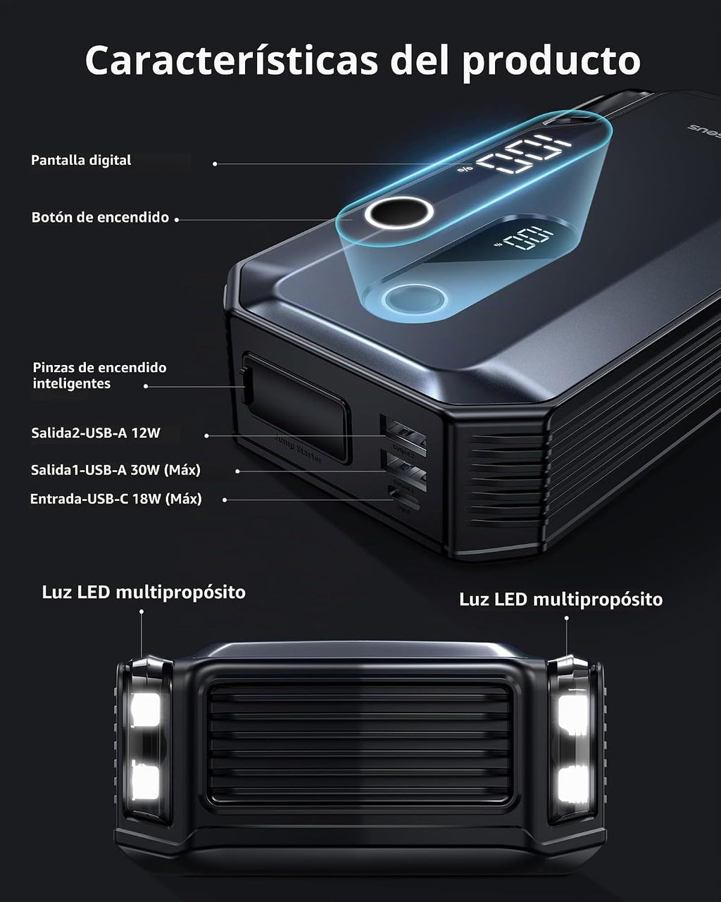 Baseus Arrancador de 8000A, paquete de batería de arranque portátil...