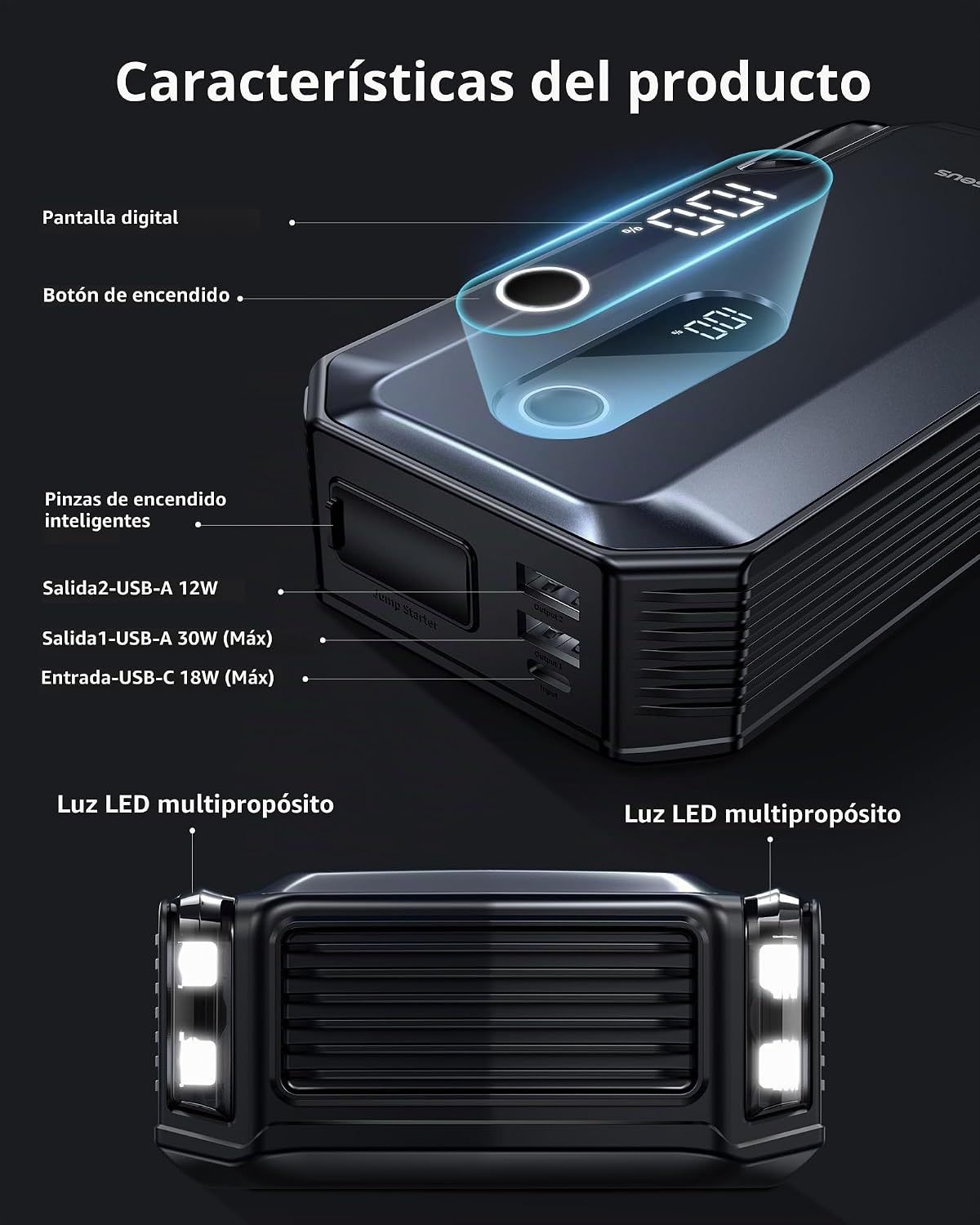 Baseus Arrancador de 8000A, paquete de batería de arranque portátil...